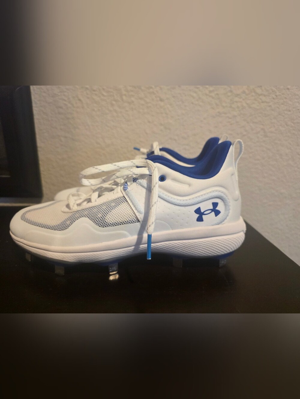 Under Armour White and Blue Softball Cleats